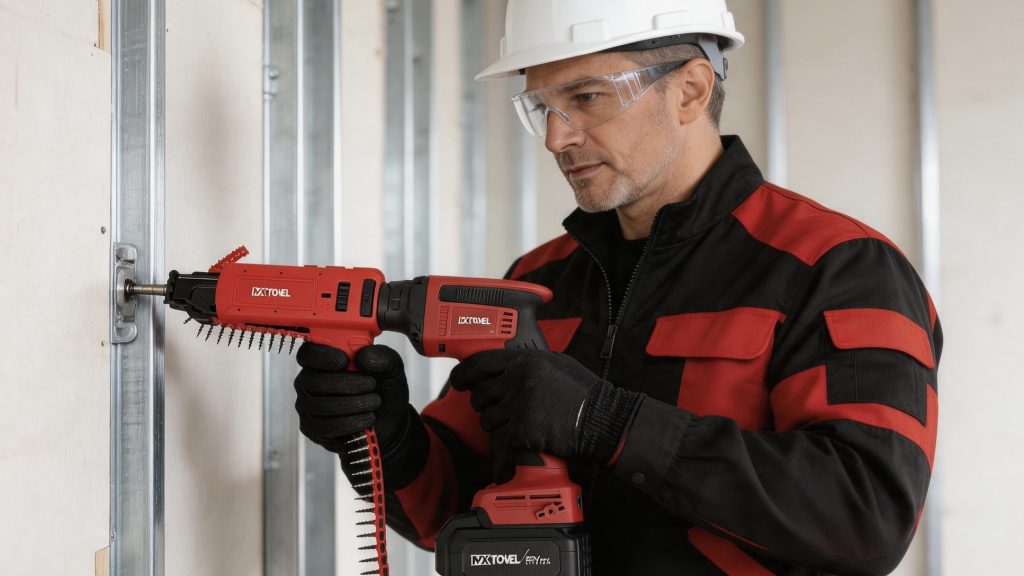 Brushless Drywall Screwdriver in professional drywall installation