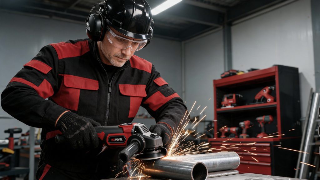 MXTOVEL Brushless Angle Grinder cutting metal
