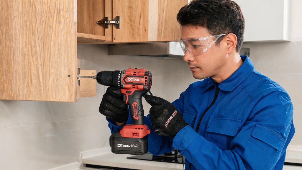 Brushless Cordless Drill used for woodworking and DIY projects