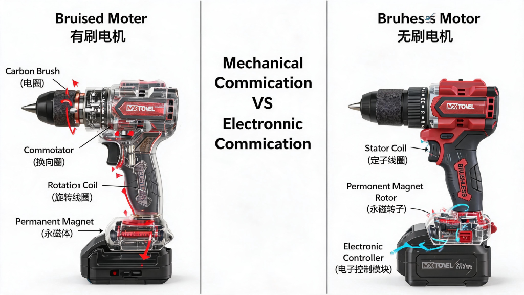 Difference between brushed and brushless cordless drill motors