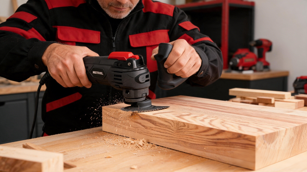 Cordless Multi Function Oscillating Tool cutting wood