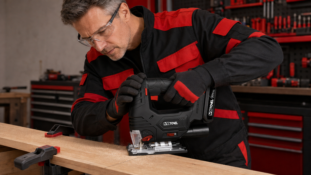 MXTOVEL Cordless Jig Saw Cutting Wood