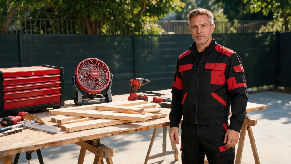 Cordless fan being used outdoors